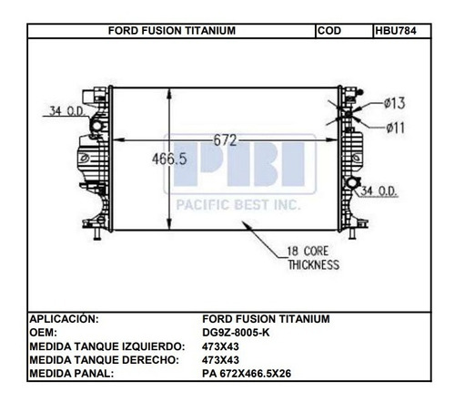 Radiador Ford Fusion 13/ Automatico Laminilla 26mm Foto 2