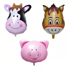 12 Balão Metalizado Fazendinha Cavalo Porco E Vaca 32cm