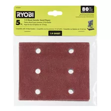 Ryobi 5 Piezas De Papel De Lija De Grano 80 De 1/4 De Hoja