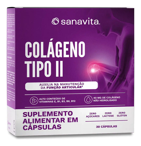 Colágeno Tipo 2 Ii 40mg Sanavita 30 Cápsulas Sabor Sem Sabor