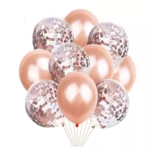 Set Globos Combi Confetti Rose Gold Cotillón Activarte