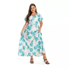 Vestido Largo De Cintura Alta C/estampado De Flores P/mujer