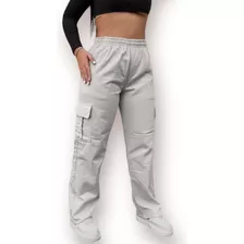 Calça Cargo Feminina Wide Leg Pantalona Skatista Larga Sarja