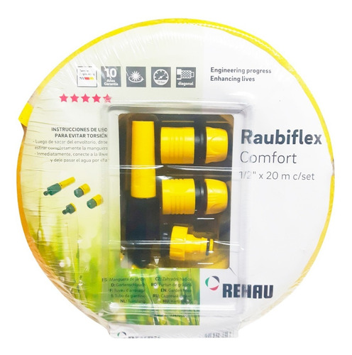 Manguera Rehau 1/2  X 20 Mts + Kit Riego 4 Piezas 10 Bar 