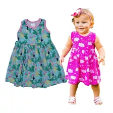 Kit 3 Vestidos Bebe Infantil P M G 1 2 3 Regata Verão 