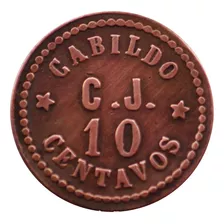 ¬¬ Ficha Chilena Minera / Cabildo C. J. 10c Bronce Token Zp 