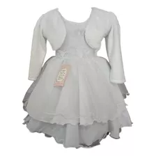 Roupa Branca Festa Batizado Menina Vestido C/ Bolero Inverno