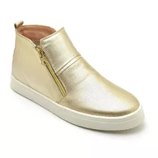 Tênis Cano Alto Slip On Feminino Em Couro Legítimo Ouro