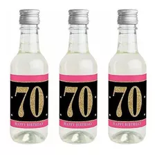 Chic 70 Cumpleaños - Rosa, Negro Y Dorado - Mini Wine And Ch