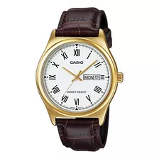 Reloj Casio Cuero Análogo Mtp-v006gl-7budf Hombre Color De La Correa Café Color Del Fondo Blanco