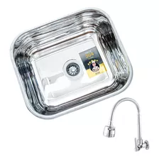 Kit Cuba Inox N3 40x34x19cm Com Torneira Gourmet Junior Luxo