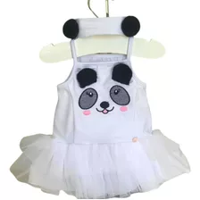 Fantasia Infantil Menina Body Ballet Panda Saia Tule E Faixa