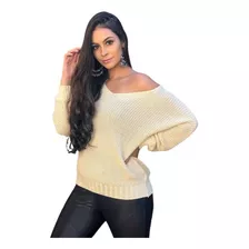 Blusa Feminina Pontão Decote V Manga Morcego Despojada Trico