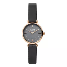 Relógio Skagen Couro Preto Caixa Rose Gold -2anos Garantia