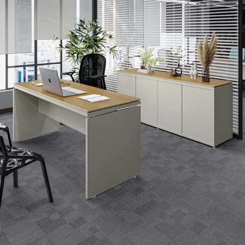 Conjunto De Escritório Office 2 Pç Mesa E Balcão Buffet Oslo Cor Fendi E Freijó