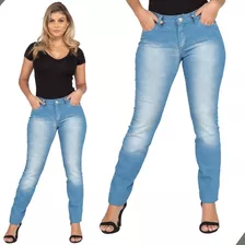 Calça Feminina Jeans Com Lycra Elegante Cós Médio Elastano