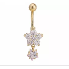 Piercing De Umbigo Dourado Flor Estrela Folheado Zirconia