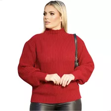 Blusa Suéter Feminino Gola Alta Gola Boba Golão Tricot Lã