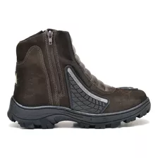 Bota Masculina Motociclista Cano Curto Ziper Motoboy Couro