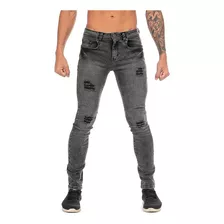 Jeans Mezclilla Stretch Snow Negro Demolición Skinny Hombre