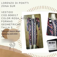 Vestido Marca Lorenzo Di Pontti, Color Rosa Azul, Talla S.- 