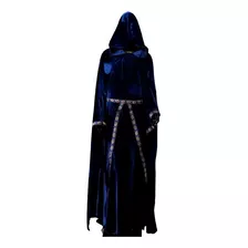 Conjunto Medieval Vestido E Capa Capuz Azul Marinho Luxo