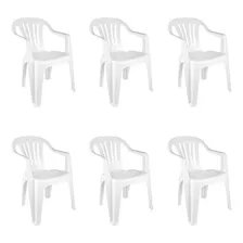 Kit 6 Cadeira De Plástico Bela Vista Branca - C/ Braço - Mor