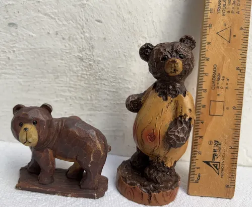 Par De Figuritas Osos Decorativos Vintage 8 Cm Café Y Dorado