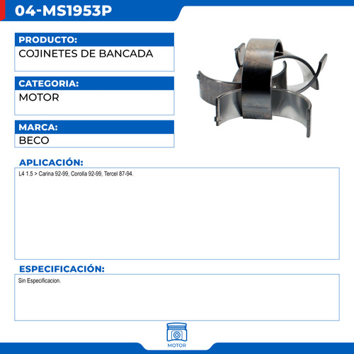 Metales De Bancada 20 Tercel 1987-1994 L4 1.5 Foto 2