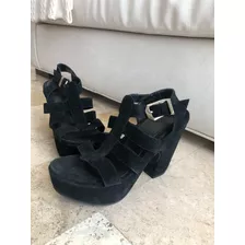 Zapatos Altos Negro Sandalias Abrojo Gamuza De Ayres Mujer