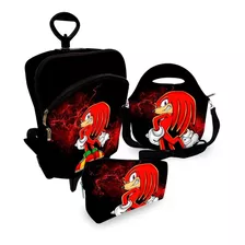 Kit Escolar Mochila Rodinha Lancheira Estojo Knuckles Sonic