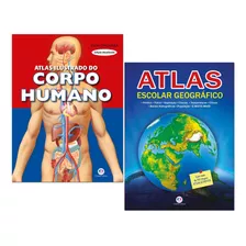 Kit Atlas Ilustrado Corpo Humano+ Atlas Escolar Geográfico