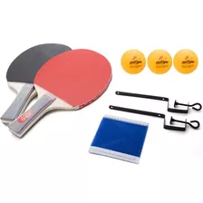 Kit Ping Pong Tênis De Mesa 2 Raquete + 3 Bolinha + Rede