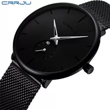 Relógio Masculino Impermeável Crrju Quartz Chronograph Cor Do Fundo Preto/prata