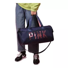 Bolsa Feminina Mala Pink Academia Fitness Transversal Casual Cor Azul-escuro Desenho Do Tecido Liso