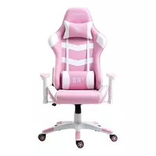 Cadeira Gamer Draxen Dn3 Rosa E Branco C/ Estofado De Couro 