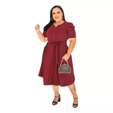 Vestido Feminino Plus Size Moda Evangelica Plissado Mariana