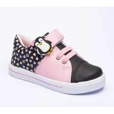 Tênis Feminino Infantil Pinguim Menina Confort Rosa/preto