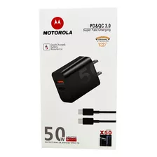 Cargador Pared P Motorola Cubo+cable Dual Usb-a Y Usb C 50w