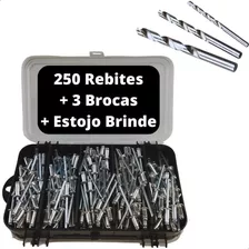 Kit 250 Rebite Pop Repuxo Estojo Organizador 3 Brocas Brinde