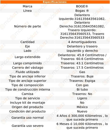 Kit 4 Amortiguadores Gas Pontiac Sunfire 97/05 Boge Bogas Foto 2