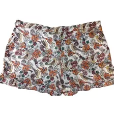 Short Pantalon Corto Seda Est.tropical Mujer T.l-g C/volados