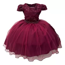 Vestido Infantil Marsala C/ Tiara Princesas Festas Luxo