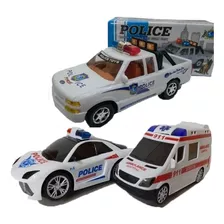 Kit 3 Carro Policial Pick-up Ambulância C/som Luz Movimento