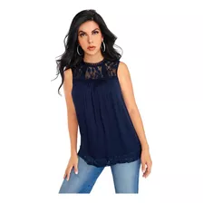 Blusa Dama Formal Bordado Sin Mangas Azul Marino 913-29