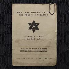 Tarjeta Identity Card Juegos Olímpicos Macabeos Israel 1953