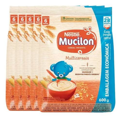 Kit 10 Cereal Infantil  Nestle Mucilon Multicereais 600gcada