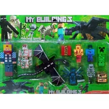 Muñecos Minecraft Pack X10 Con Dragón Grandes Juguete 