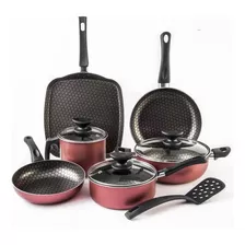 Batería De Cocina De Aluminio Cinsa Magnífica 319455 Con Antiadherente Rojo Metálico 10 Piezas 