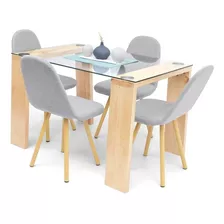 Set Comedor Milan Matiz 4 Puestos - Sillas Matiz Tela Color Plata